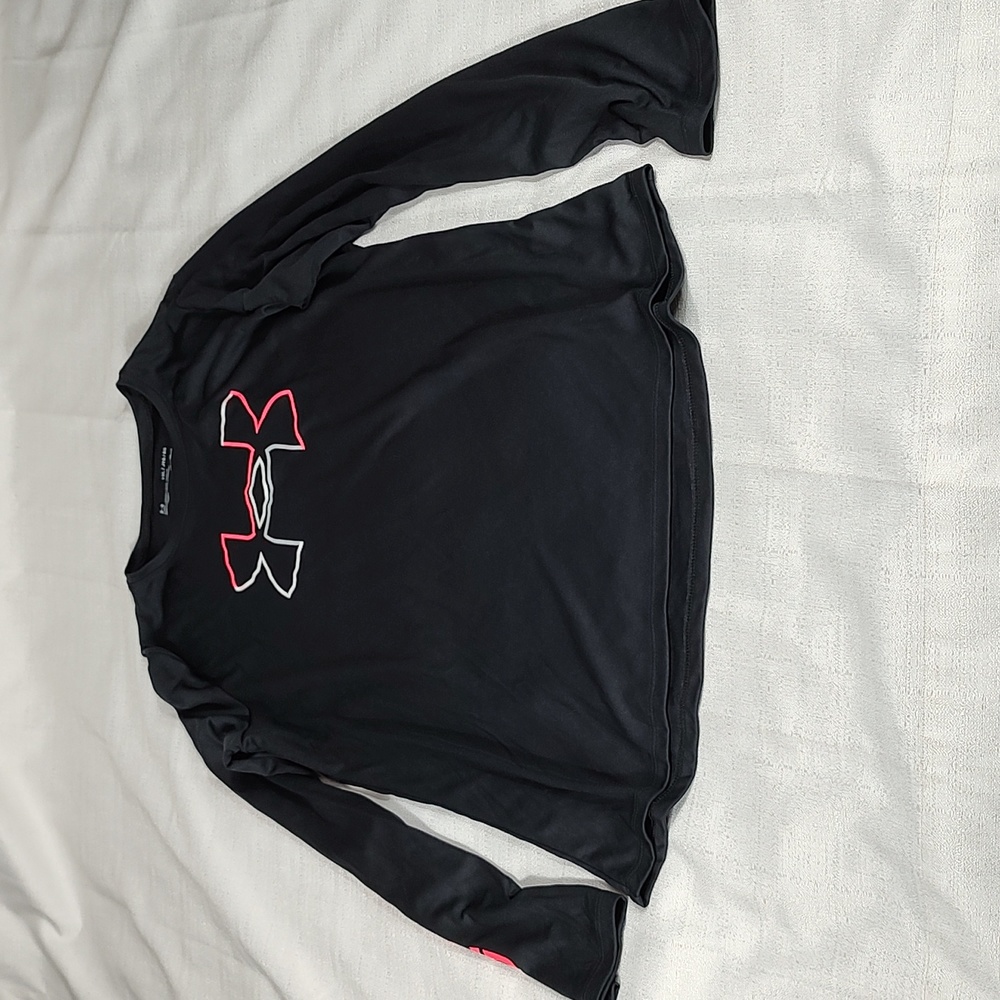 Under Armour Long Sleeve Loose Heat Gear Black Bright Pink Shirt Size Youth XL